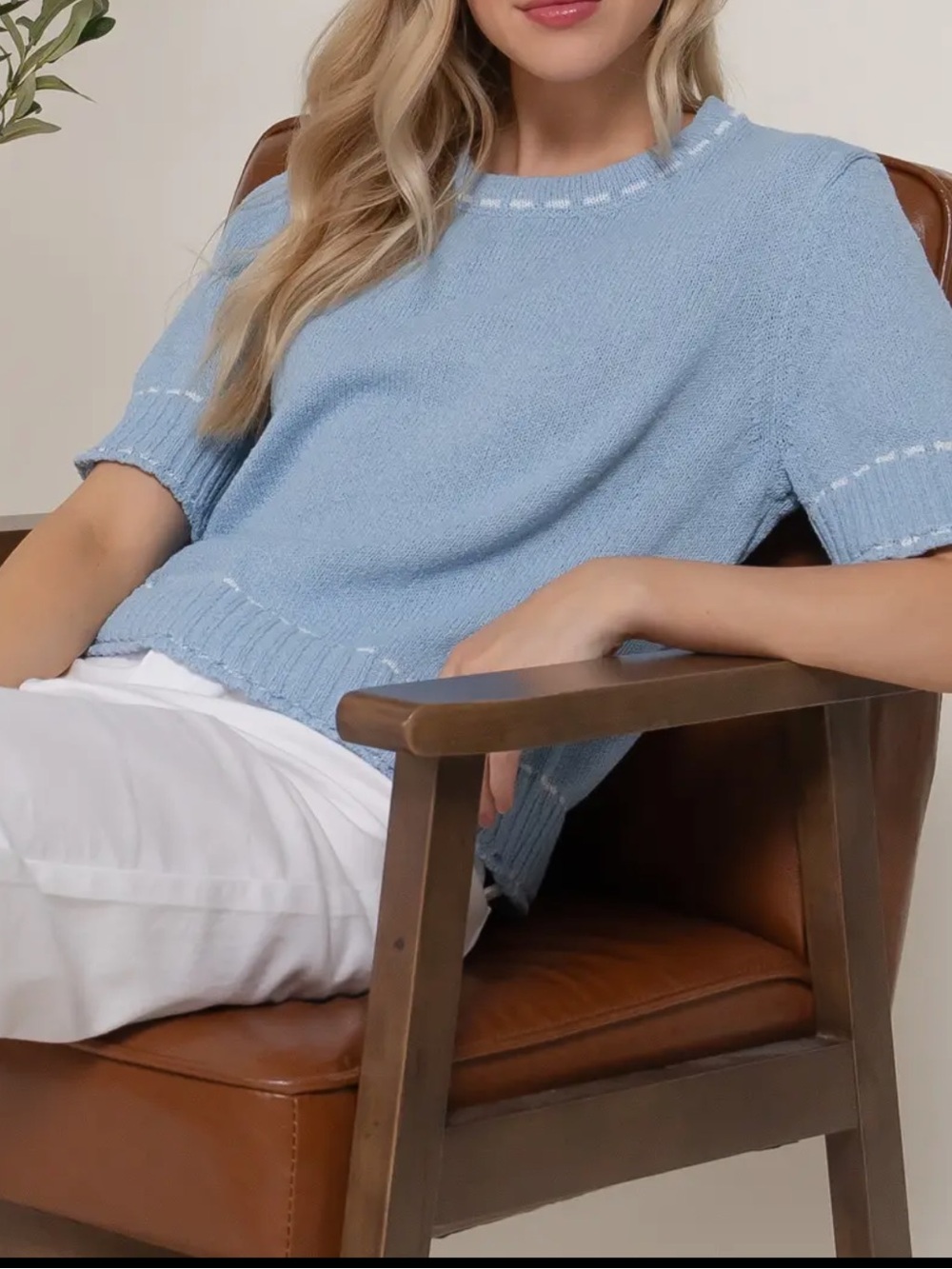 ShopEvelynne Light Blue Short Sleeve Knit Sweater